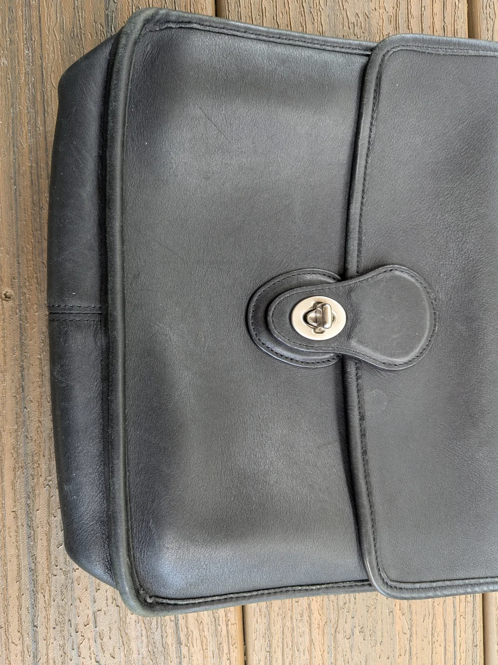 Coach Black Leather Messenger Bag with Top Handle